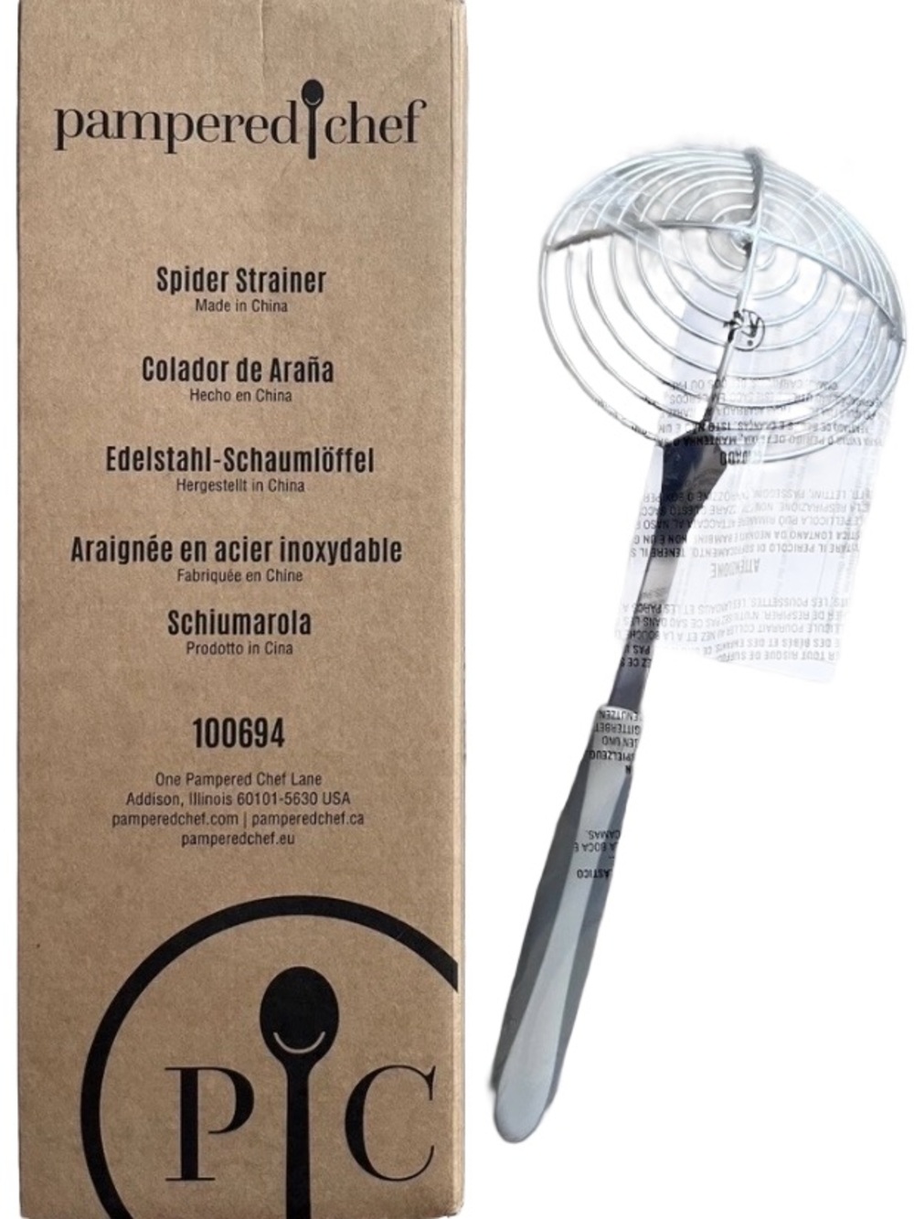 Pampered Chef Spider Strainer - Stainless Steel Dishwasher Safe Brand New In Box